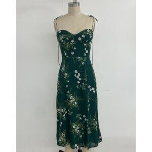 Reformation green sheer floral print dress with front slit-Small